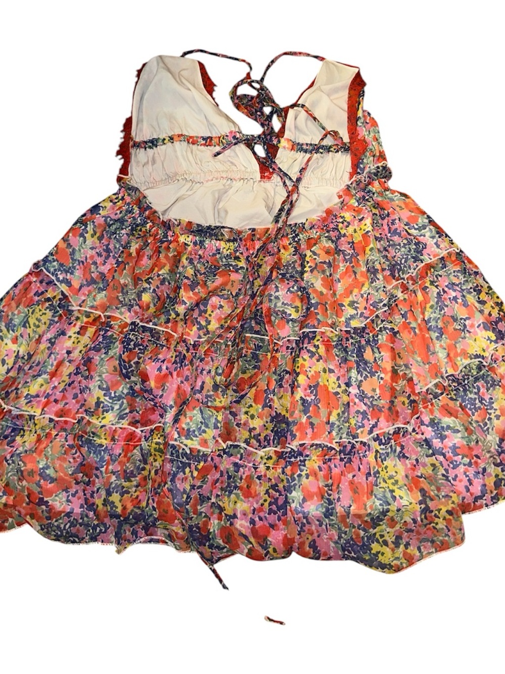 ASOS Multicolor Floral Tiered Mini Dress with Red Lace Trim - Picture 5 of 6